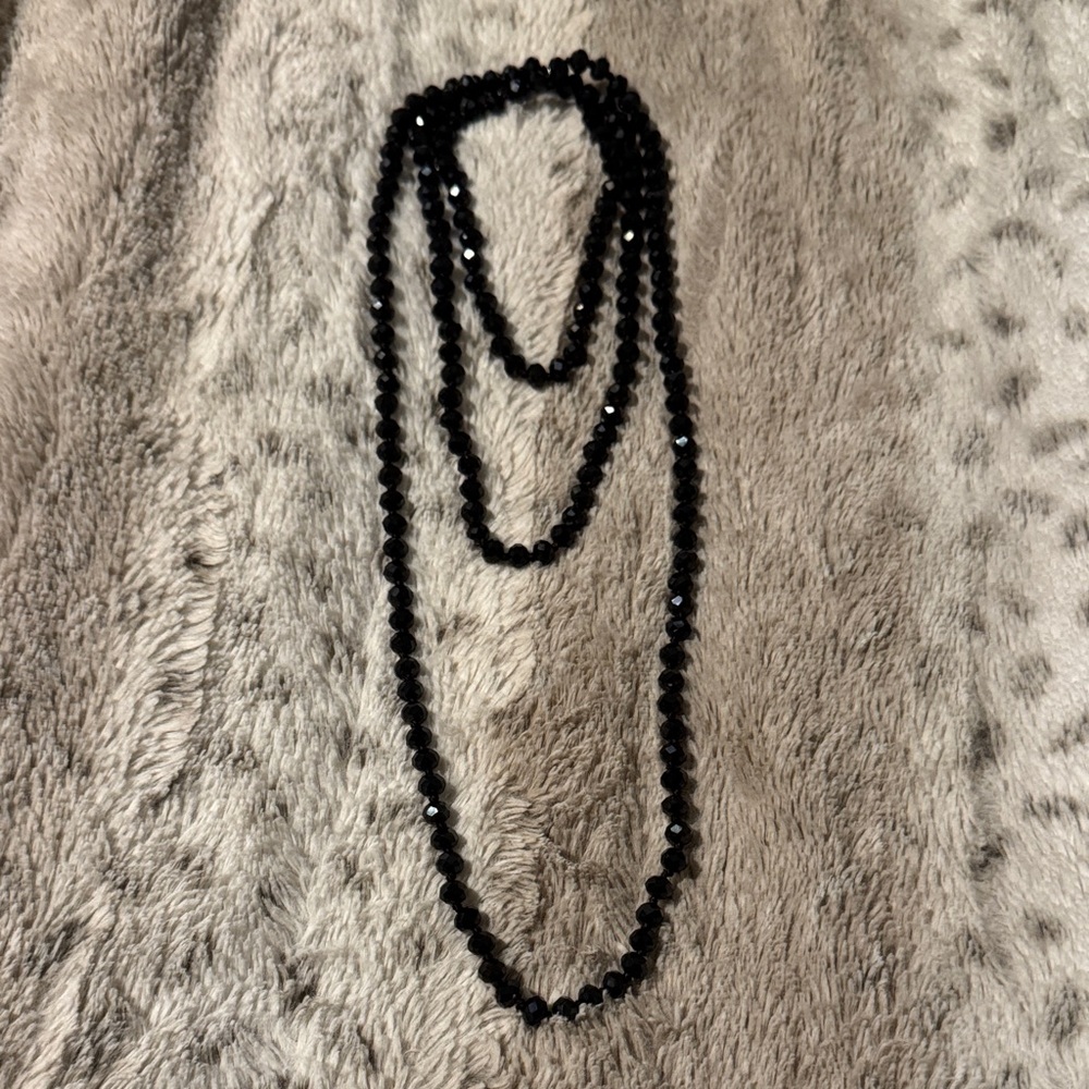 Elegant Long Black Beaded Necklace